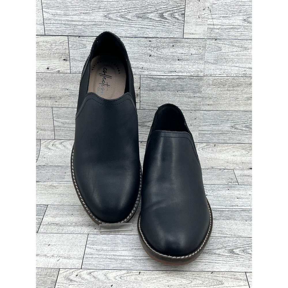 Clarks Collection Women Black Leather Slip On Loafers Size 6 M 261459034035